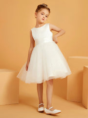 Sleeveless Tulle/Satin Flower Girl Dress with Beaded