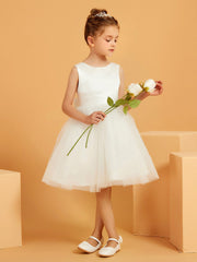 Sleeveless Tulle/Satin Flower Girl Dress with Beaded