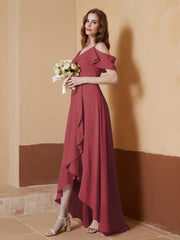 A-Line Ruched Chiffon Asymmetrical Dress Cinnamon Rose Plus Size
