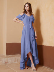 A-Line Ruched Chiffon Asymmetrical Dress Periwinkle