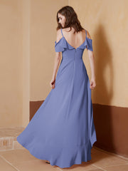 A-Line Ruched Chiffon Asymmetrical Dress Periwinkle