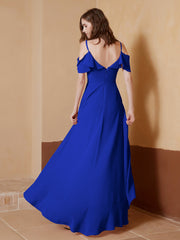 A-Line Ruched Chiffon Asymmetrical Dress Royal Blue