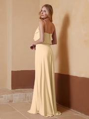 A-Line V-Neck Chiffon Floor-Length Dress Champagne