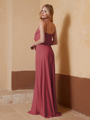 A-Line V-Neck Chiffon Floor-Length Dress Cinnamon Rose