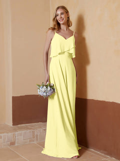 A-Line V-Neck Chiffon Floor-Length Dress Daffodil