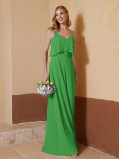 A-Line V-Neck Chiffon Floor-Length Dress Green