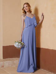A-Line V-Neck Chiffon Floor-Length Dress Periwinkle