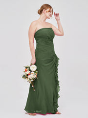 Sheath Strapless Floor Length Chiffon Dresses Olive Green