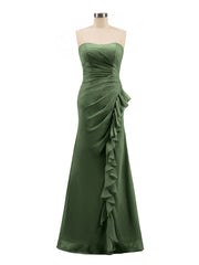 Sheath Strapless Floor Length Chiffon Dresses Olive Green