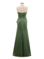 Sheath Strapless Floor Length Chiffon Dresses Olive Green
