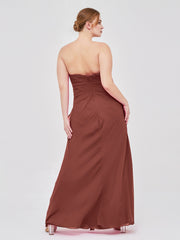 Sheath Strapless Floor Length Chiffon Dresses Terracotta