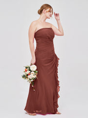 Sheath Strapless Floor Length Chiffon Dresses Terracotta