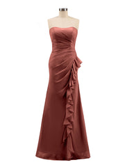 Sheath Strapless Floor Length Chiffon Dresses Terracotta