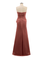 Sheath Strapless Floor Length Chiffon Dresses Terracotta