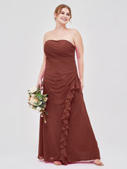 Sheath Strapless Floor Length Chiffon Dresses Terracotta