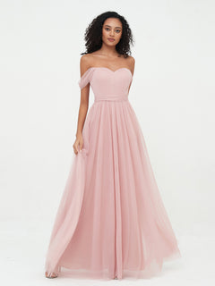 Off Shoulder Sweetheart Neck Max Tulle Dresses Dusty Rose