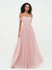Off Shoulder Sweetheart Neck Max Tulle Dresses Dusty Rose Plus Size