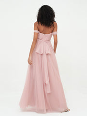 Off Shoulder Sweetheart Neck Max Tulle Dresses Dusty Rose Plus Size