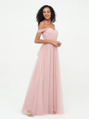 Off Shoulder Sweetheart Neck Max Tulle Dresses Dusty Rose Plus Size