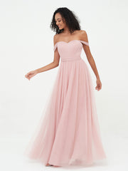 Off Shoulder Sweetheart Neck Max Tulle Dresses Dusty Rose Plus Size