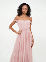 Off Shoulder Sweetheart Neck Max Tulle Dresses Dusty Rose