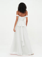Off Shoulder Sweetheart Neck Max Tulle Dresses Champagne