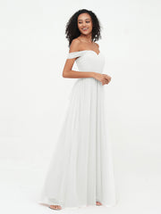 Off Shoulder Sweetheart Neck Max Tulle Dresses Champagne