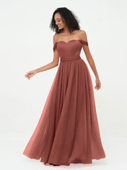 Off Shoulder Sweetheart Neck Max Tulle Dresses Terracotta