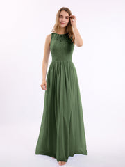 Chiffon And Lace Dress with Open Back Olive Green