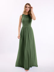 Chiffon And Lace Dress with Open Back Olive Green