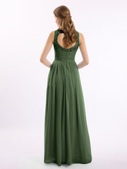 Chiffon And Lace Dress with Open Back Olive Green