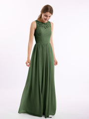 Chiffon And Lace Dress with Open Back Olive Green
