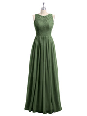 Chiffon And Lace Dress with Open Back Olive Green