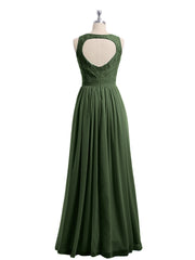 Chiffon And Lace Dress with Open Back Olive Green