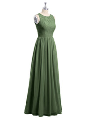 Chiffon And Lace Dress with Open Back Olive Green