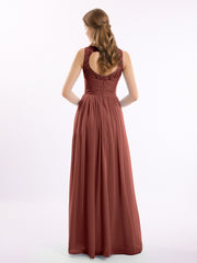 Chiffon And Lace Dress with Open Back Terracotta