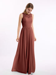 Chiffon And Lace Dress with Open Back Terracotta
