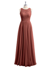 Chiffon And Lace Dress with Open Back Terracotta