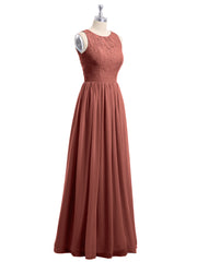 Chiffon And Lace Dress with Open Back Terracotta