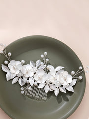 Silver Leaf Flower Bridal Hair Accessories Comb