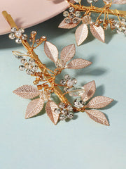 Alloy Diamond-Inlaid Golden Leaf Hair Clip 2 Pcs
