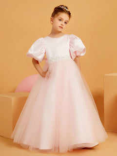 Ball-Gown/Princess Scoop Floor-Length Flower Girl Dress Blushing Pink