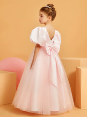 Ball-Gown/Princess Scoop Floor-Length Flower Girl Dress Blushing Pink