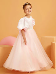 Ball-Gown/Princess Scoop Floor-Length Flower Girl Dress Blushing Pink