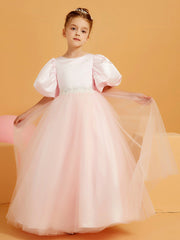 Ball-Gown/Princess Scoop Floor-Length Flower Girl Dress Blushing Pink