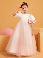 Ball-Gown/Princess Scoop Floor-Length Flower Girl Dress Blushing Pink
