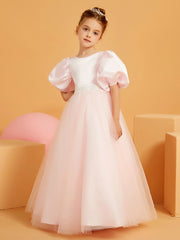 Ball-Gown/Princess Scoop Floor-Length Flower Girl Dress Blushing Pink