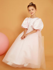 Ball-Gown/Princess Scoop Floor-Length Flower Girl Dress Blushing Pink