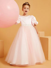 Ball-Gown/Princess Scoop Floor-Length Flower Girl Dress Blushing Pink
