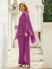 Chiffon  Flutter Sleeves Top Pant Suit Orchid Plus Size